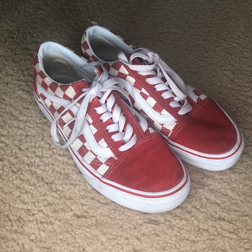 SIZE 7 USED RED CHECKERED OLD SCHOOL VANS